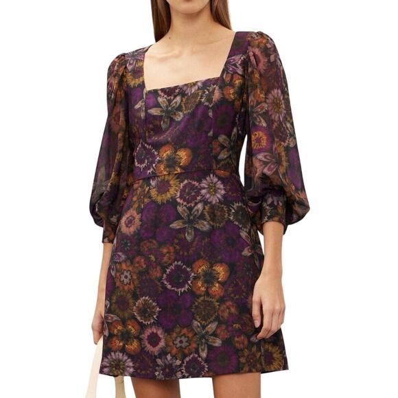 SLATE & WILLOW Dark Fairy Deep Florals Mini Dress. Sheer Balloon Sleeves - Sz 14 - Picture 1 of 7